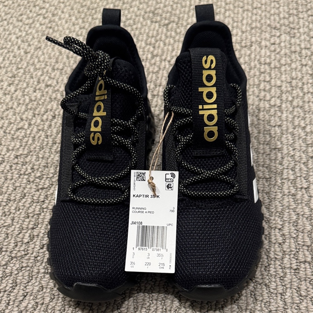 Adidas Kids Black and Gold Sneakers